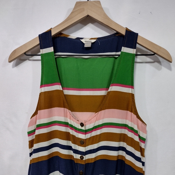 Fossil 100% Silk Color Strips Dress Womens S Multicolor Retro 90s Beach Vacation - Picture 2 of 8